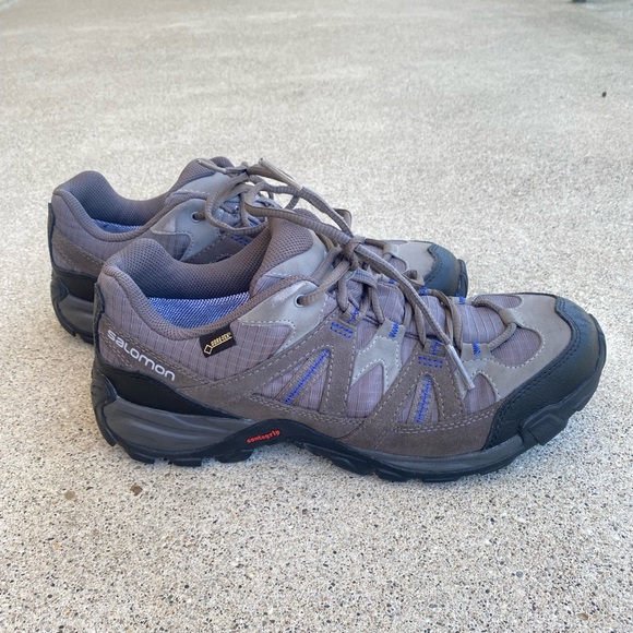 Salomon Other - Salomon Gore-Tex Hiking Trail Shoes Men's Size 9 Black & Gray ContraGrip Lace Up